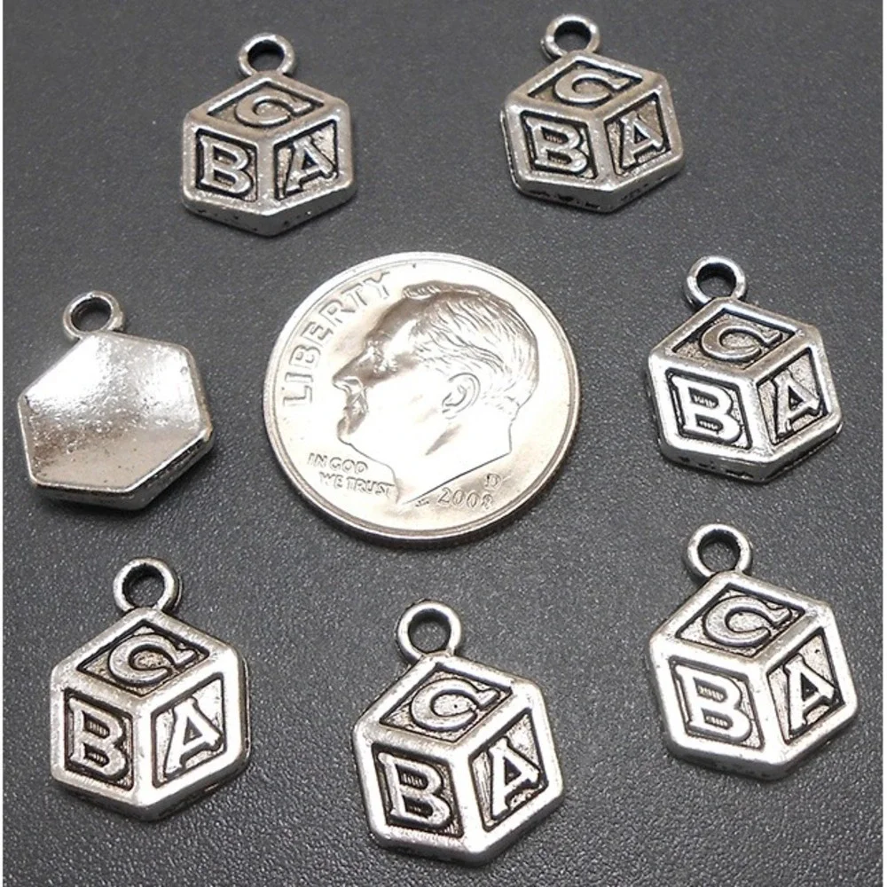 14pcs Baby Block Charms alphabet kids‎ toys learning jewelry making supplies